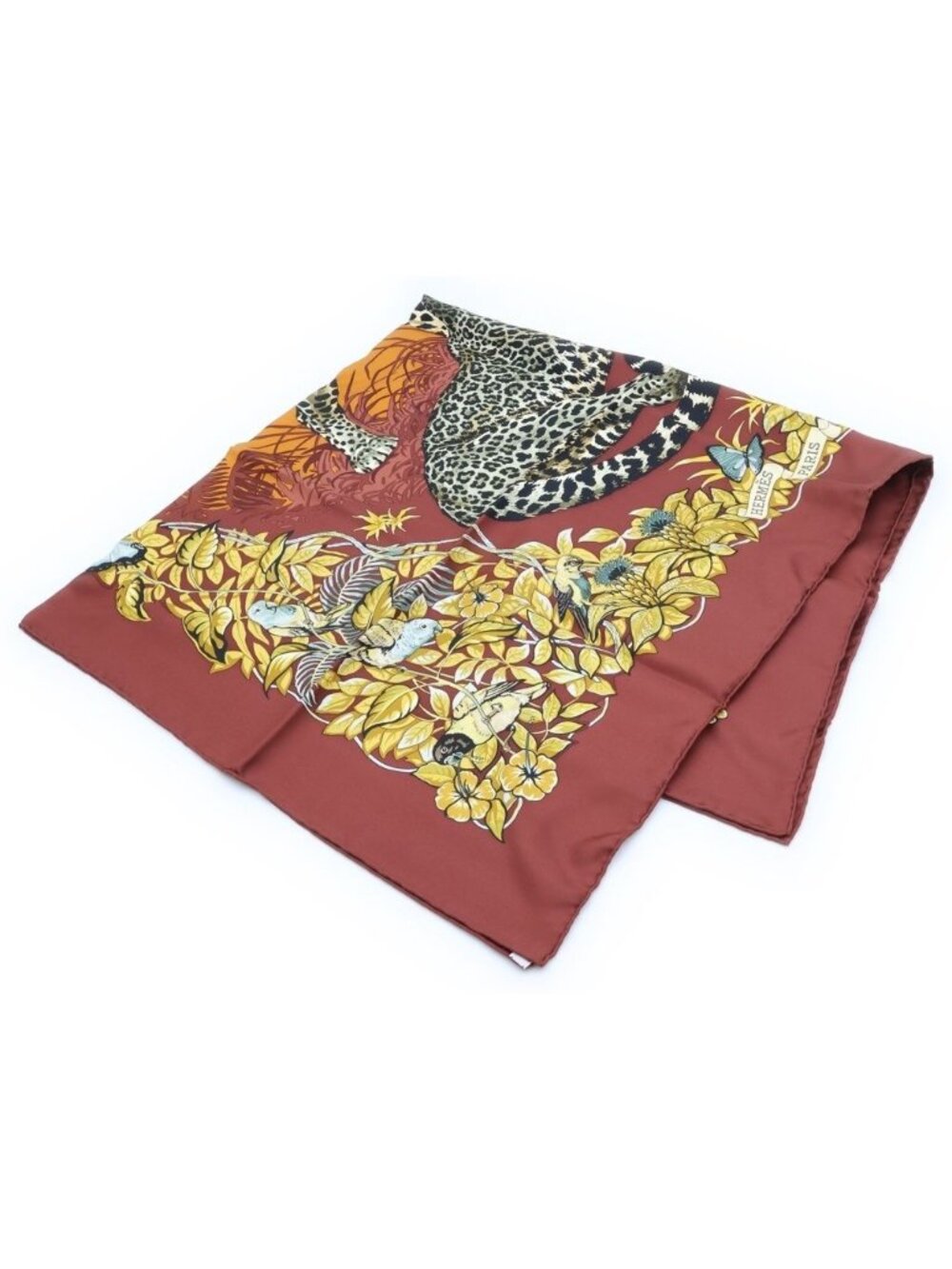 Hermes Carre 90 Jungle Love Bordeaux Silk Scarf
